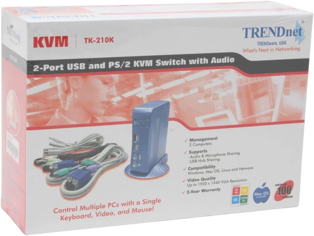 Alt view image 5 of 5 - TRENDnet TK-210K 2-Port PS/2 + USB KVM Switch Kit w/ Audio