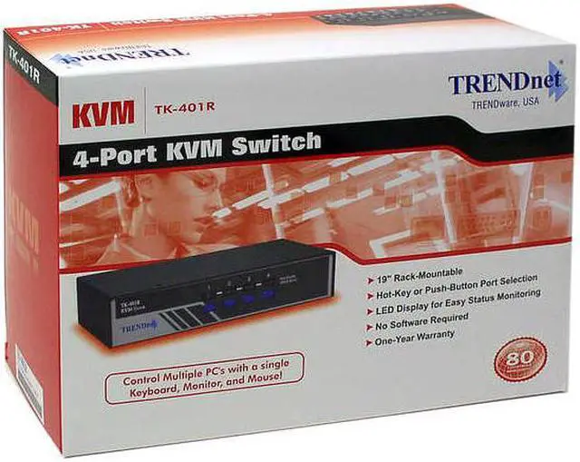 Alt view image 4 of 4 - TRENDnet TK-401R 4-Port PS/2 Rack Mount KVM Switch