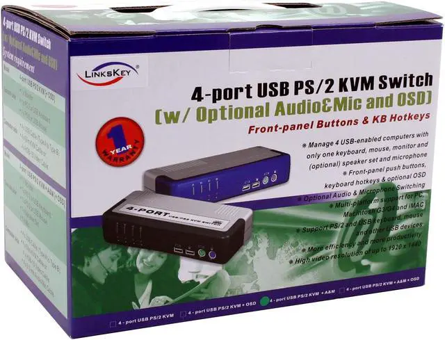 Alt view image 6 of 6 - LINKSKEY LKV-248AUSK 4-Port Desktop USB + PS/2 KVM Switch w/ Audio & Mic