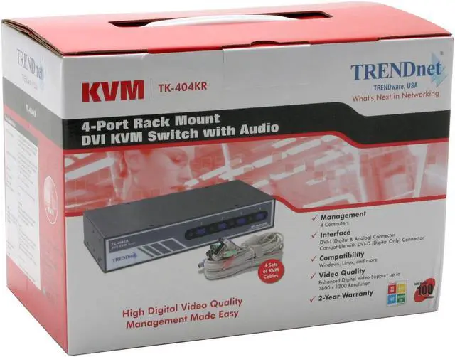 Alt view image 4 of 4 - TRENDnet TK-404KR 4-Port Rack Mount DVI KVM Switch w/ Audio