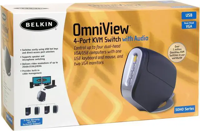 Alt view image 6 of 6 - BELKIN OmniView SOHO F1DH104U KVM Switch with Audio