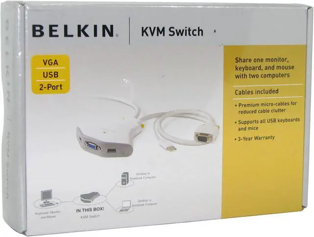 Alt view image 2 of 2 - BELKIN F1DK102U Compact KVM Switch with Cables