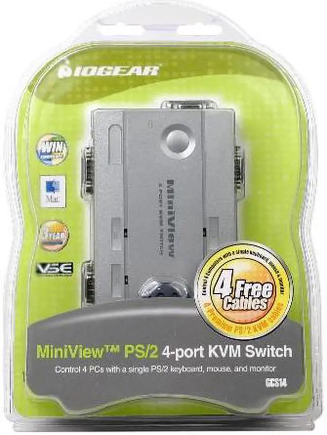 Alt view image 5 of 5 - IOGEAR GCS14 4-Port MiniView Compact KVM Switch Kit w/Cables