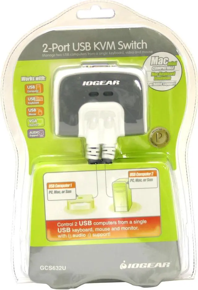 Alt view image 2 of 2 - IOGEAR GCS632U  2-Port KVM Switch with built-in KVM Cables and Audio Support (US packaging version)