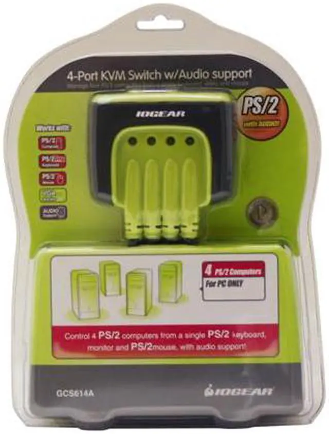 Alt view image 3 of 3 - IOGEAR GCS614A 4-Port PS/2 KVM switch with build-in cables and audio support