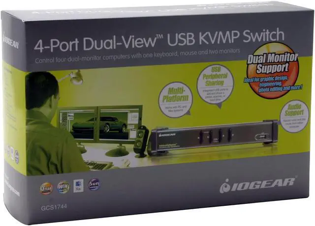Alt view image 6 of 6 - IOGEAR GCS1744 4-Port Dual View KVM Switch w/Audio and USB Peripheral Sharing