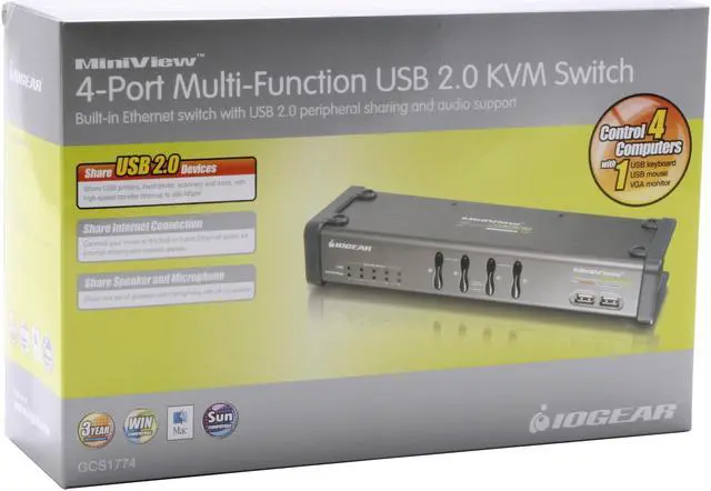 Alt view image 6 of 6 - IOGEAR GCS1774 Miniview Symphony Multi-function 4-Port KVM Switch