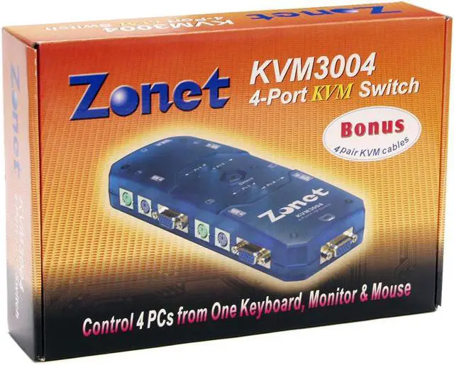 Alt view image 4 of 5 - Zonet KVM3004 KVM Switch w/4 sets of 6ft Cables