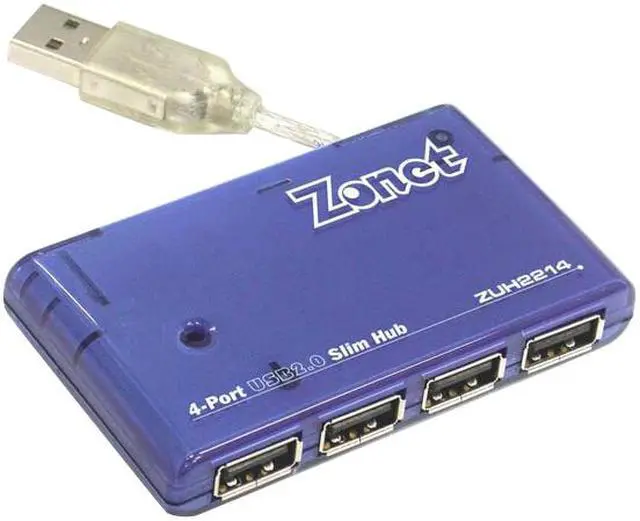 Main image of Zonet ZUH2214 4-Port USB 2.0 Slim Hub w/ Power Adapter