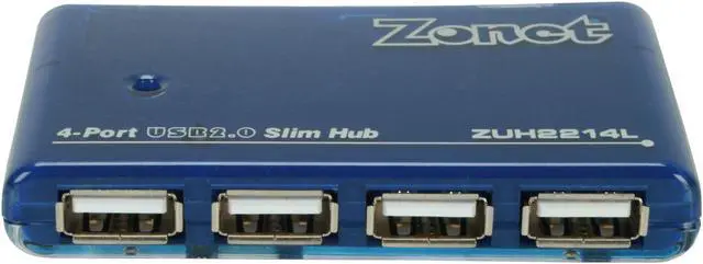 Alt view image 2 of 6 - Zonet ZUH2214L 4 Port USB 2.0 Slim Hub (bus-powered)