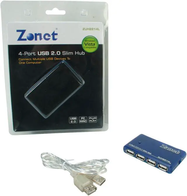 Alt view image 6 of 6 - Zonet ZUH2214L 4 Port USB 2.0 Slim Hub (bus-powered)