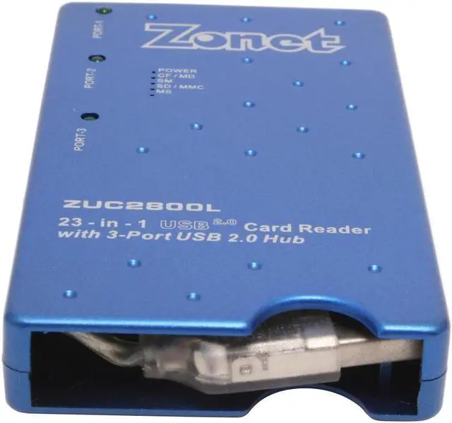 Alt view image 5 of 7 - Zonet ZUC2800L 23-in-1 USB 2.0 CardReader w/3pt USB 2.0 Hub
