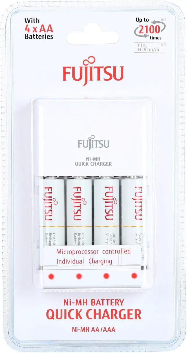 Alt view image 7 of 7 - Fujitsu Smart Cut-Off Advance Individual AA/AAA Ni-MH Battery 4-hour Quick Charger Kit with 4-Pack AA 1900mAh Rechargeable Batteries