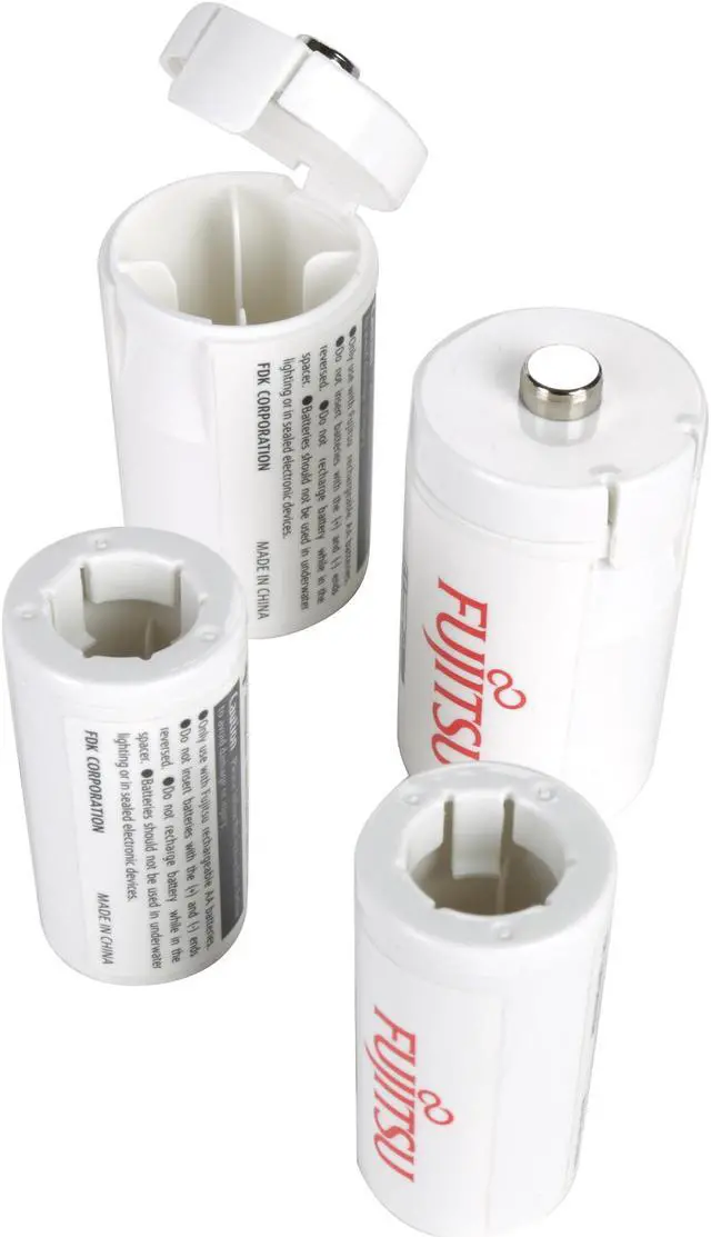 Alt view image 4 of 5 - FUJITSU AA / AAA Ni-MH Battery Charger Kit with 8-Pack AA 1900mAh and 4-Pack AAA 750mAh Rechargeable Batteries, 2 D Size and 2 C Size Spacers