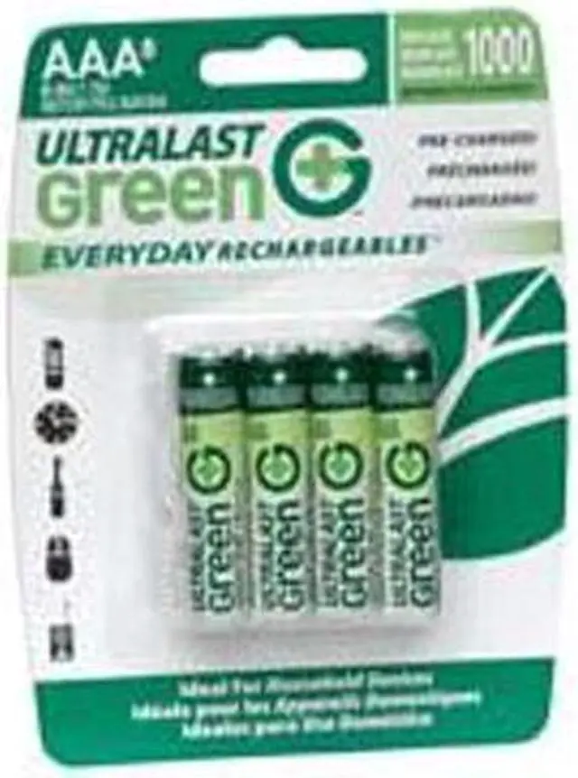 Main image of UltraLast Green ULGED8AAA Everyday Rechargeables, 8-pack 750mAh AAA Precharged Ni-MH Rechargeable Batteries