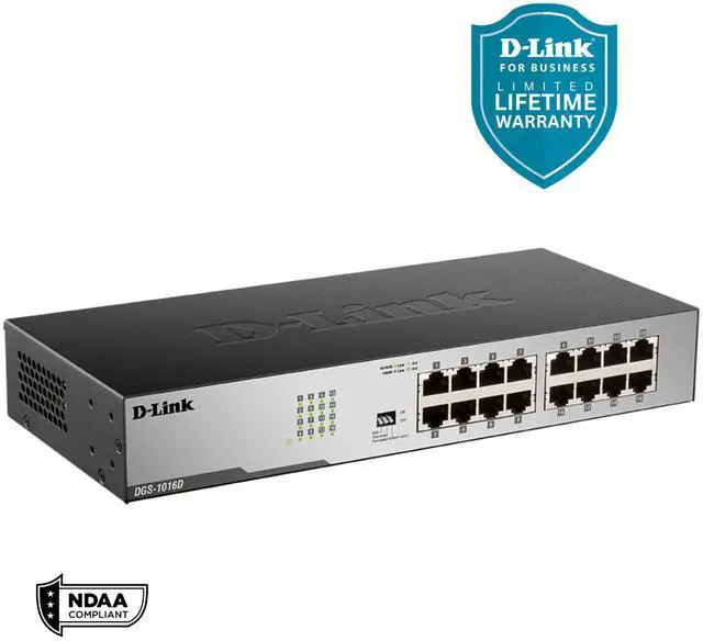 Alt view image 3 of 4 - D-Link 16-Port Gigabit Ethernet Unmanaged/ Plug and Play Switch | Fanless | Metal Compact | Desktop/Rackmount - (DGS-1016D)