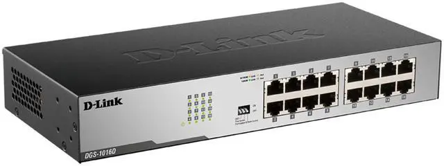 Main image of D-Link 16-Port Gigabit Ethernet Unmanaged/ Plug and Play Switch | Fanless | Metal Compact | Desktop/Rackmount - (DGS-1016D)