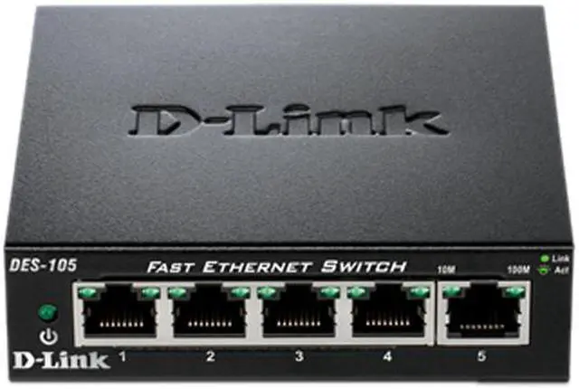 Main image of D-Link DES-105 5 Port 10/100 Unmanaged Metal Desktop Switch