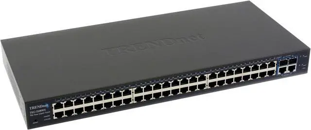Main image of TRENDnet 48-Port 10/100 Mbps Ethernet and 4-Port Gigabit Web Smart Switch with 2 Mini-GBIC Slots, TEG-2248WS. Limited Life Time Warranty