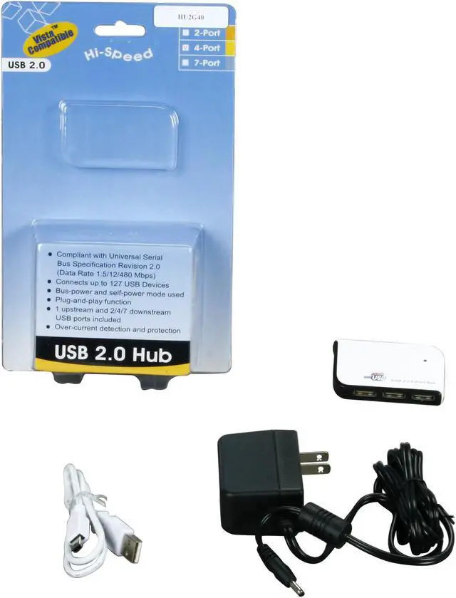 Alt view image 6 of 6 - GWC HU2G40 USB 2.0 4-Port Hub with 2.5A Power Adapter, Bus-power/Self-power Modes