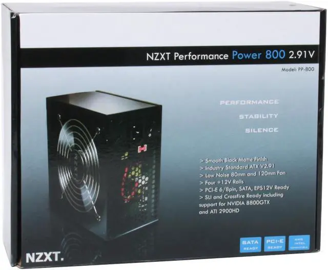Alt view image 8 of 8 - NZXT Performance Power PP800 800 W ATX 12V 2.2V SLI Ready CrossFire Ready Power Supply