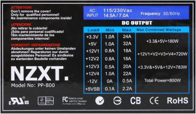 Alt view image 3 of 8 - NZXT Performance Power PP800 800 W ATX 12V 2.2V SLI Ready CrossFire Ready Power Supply