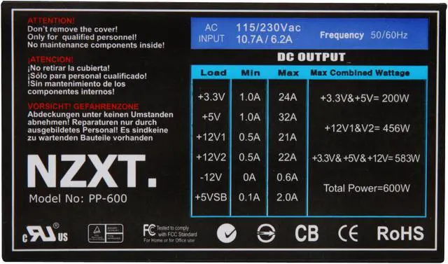 Alt view image 5 of 9 - NZXT PS-NT-PP600-R 600 W ATX / BTX SLI Ready CrossFire Ready Power Supply
