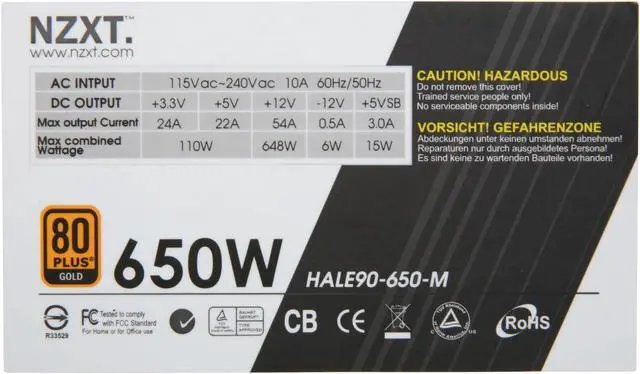 Alt view image 5 of 7 - NZXT HALE 90 HALE90-650-M 650 W ATX 12V v2.2, EPS 12V v2.91 80 PLUS GOLD Certified Modular Active PFC Power Supply