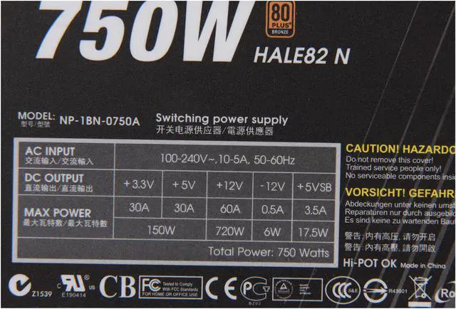 Alt view image 5 of 7 - NZXT HALE82-N NP-1BN-0750A-US 750 W ATX12V / EPS12V SLI Ready CrossFire Ready 80 PLUS BRONZE Certified Active@0.99(Typically) PFC Power Supply