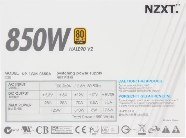 Alt view image 6 of 8 - NZXT HALE90 V2 NP-1GM-0850A 850 W ATX12V / EPS12V SLI Ready CrossFire Ready 80 PLUS GOLD Certified Full Modular Active@0.99(Typically) PFC Power Supply