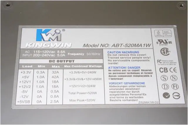 Alt view image 4 of 10 - KINGWIN ABT-520MA1W 520W ATX / BTX SLI Certified CrossFire Ready Modular  Power Supply