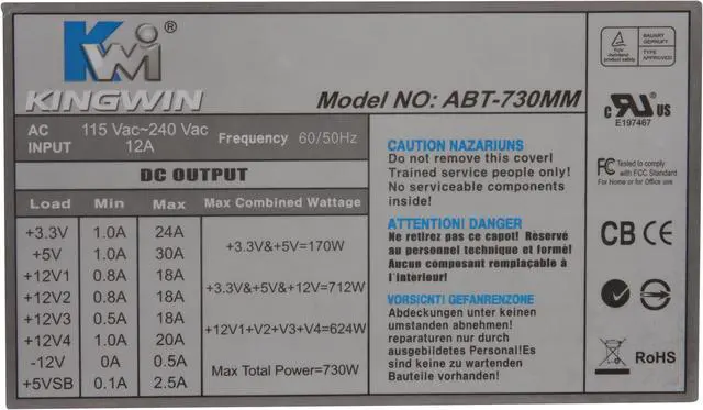 Alt view image 5 of 9 - KINGWIN ABT-730MM 730 W ATX 12V Ver.2.91 SLI Ready CrossFire Ready Active PFC Power Supply