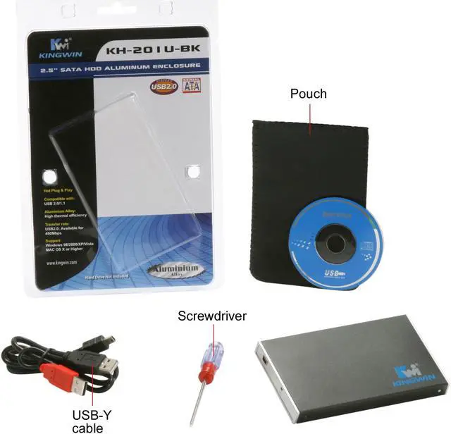 Alt view image 10 of 10 - KINGWIN KH-201U-BK Aluminum alloy 2.5" Black SATA USB 2.0 External Enclosure