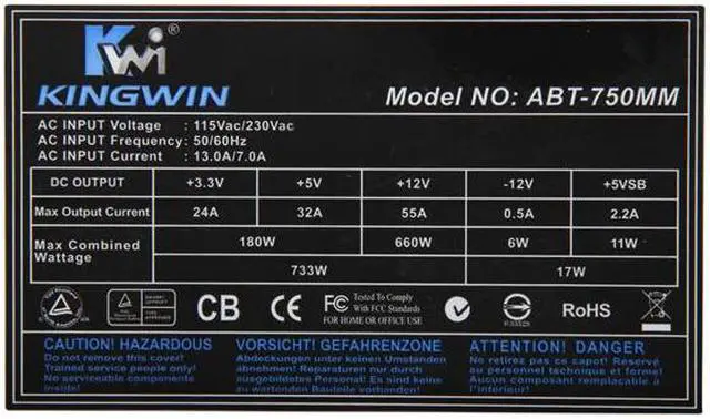 Alt view image 5 of 7 - KINGWIN ABT-750MM 750 W ATX 12V v2.2/ BTX SLI Ready CrossFire Ready Power Supply