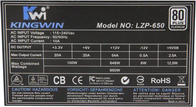 Alt view image 5 of 7 - KINGWIN LZP-650 650 W ATX 12V v2.2 / EPS 12V v2.91 SLI Ready CrossFire Ready 80 PLUS PLATINUM Certified Modular Active PFC Power Supply