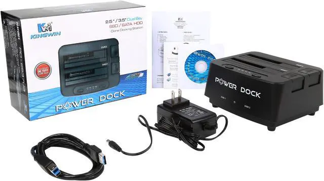 Alt view image 7 of 7 - KINGWIN PD-2537U3 Aluminum / Plastic 2.5" & 3.5" Black SATA USB 3.0 Dual-Bay 2.5”/3.5” SATA Hard Drive (HDD) & Solid State Drive (SSD) Docking Station