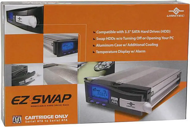 Alt view image 4 of 4 - Vantec EZ Swap Internal Cartridge for 3.5" Aluminum Removable SATA Hard Drive Mobile Rack With LCD and Fan - Model MRK-200ST-BK*C