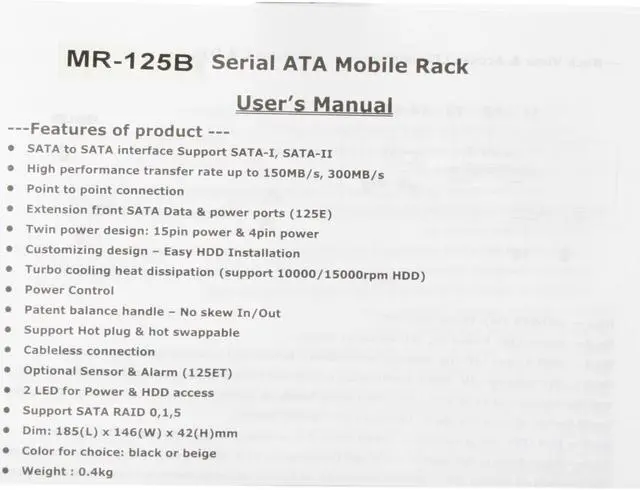 Alt view image 4 of 6 - Athena Power MR-125B Black SATA Mobile Hard Drive Rack
