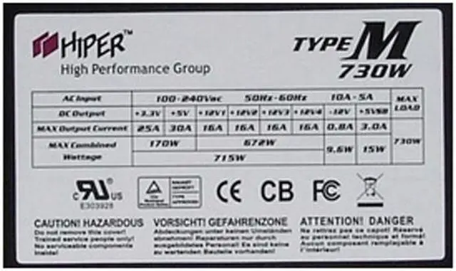 Alt view image 5 of 16 - HIPER Type M HPU-4M730-SS 730W Continuous @ 40°C
(Maximum Continuous Peak: 780W) ATX12V V2.2 & EPS12V V2.91 SLI Certified CrossFire Ready Active PFC Power Supply