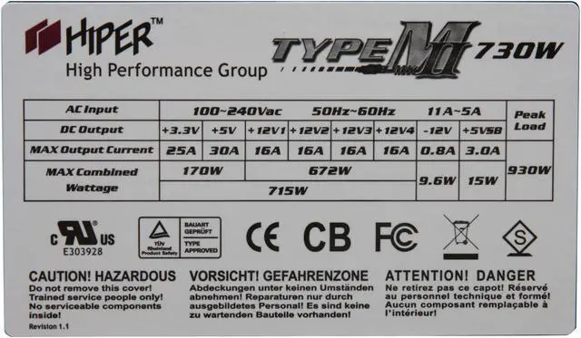 Alt view image 4 of 9 - HIPER Type M II HPU-5M730 730W Continuous @ 40°C
(Maximum Continuous Peak: 930W) ATX12V V2.2 & EPS12V V2.91 SLI Certified CrossFire Ready  Active PFC Power Supply