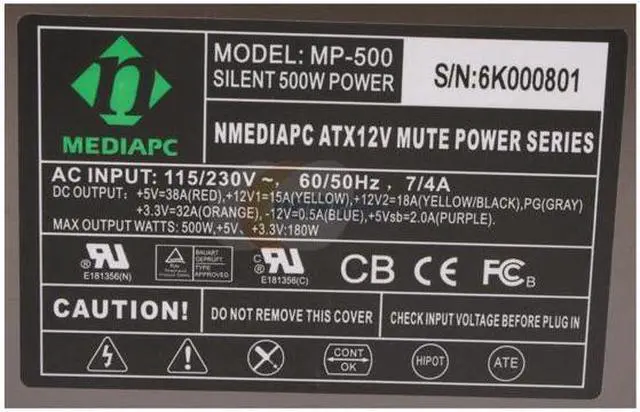 Alt view image 4 of 9 - nMEDIAPC Mute Power MP-500 500 W ATX12V Power Supply