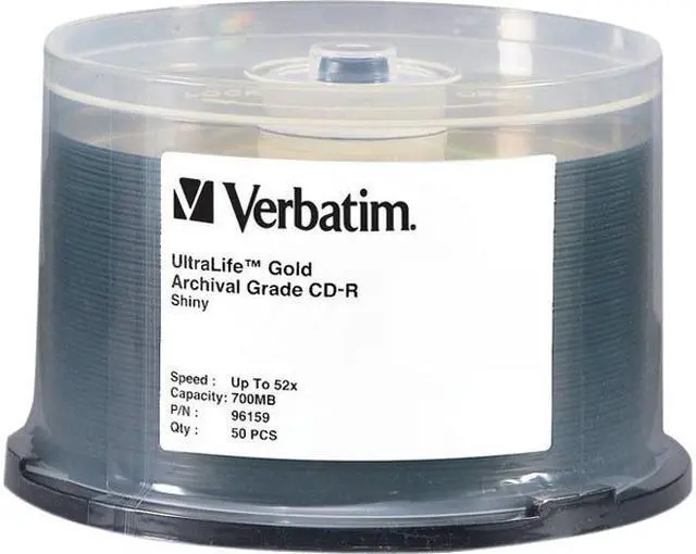 Main image of Verbatim 700MB 52X CD-R 50 Packs Spindle UltraLife Gold Archival Grade Disc Model 96159