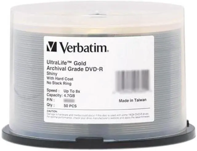 Alt view image 2 of 2 - Verbatim UltraLife Gold Archival Grade Storage media 4.7GB 8X DVD-R 50 Packs Spindle Disc Model 95355 - OEM