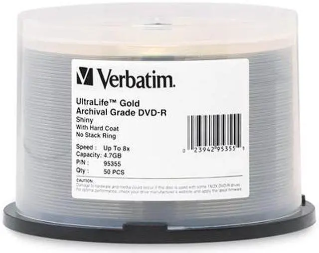 Main image of Verbatim UltraLife Gold Archival Grade Storage media 4.7GB 8X DVD-R 50 Packs Spindle Disc Model 95355 - OEM