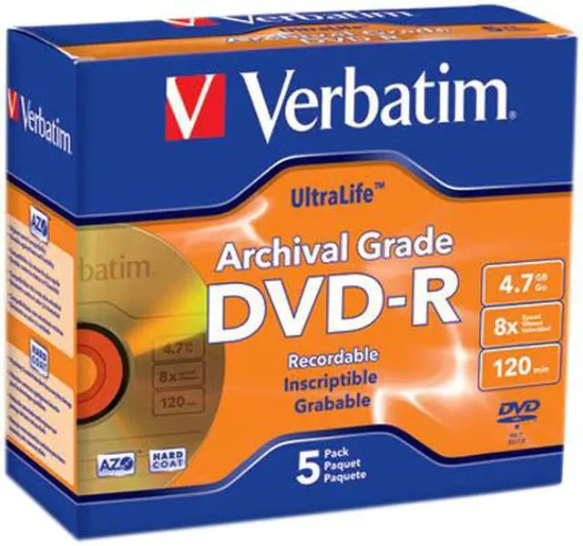Main image of Verbatim 4.7GB 8X DVD-R 5 Packs Jewel Case Disc Model 96320