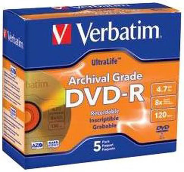 Alt view image 2 of 2 - Verbatim 4.7GB 8X DVD-R 5 Packs Jewel Case Disc Model 96320