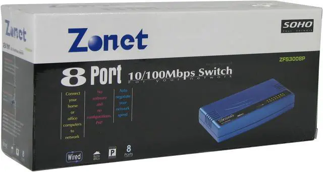 Alt view image 5 of 5 - Zonet ZFS3008P Ethernet Switch w/Auto-MDIX / Plastic Version