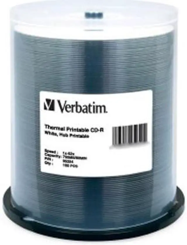 Alt view image 2 of 2 - Verbatim CD-R 700MB 52X White Thermal Printable, Hub Printable - 100pk Spindle
