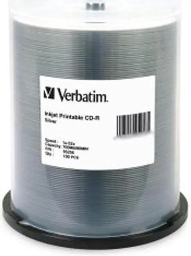 Alt view image 2 of 2 - Verbatim 700MB 52X CD-R Inkjet Printable 100 Packs Spindle Media Model 95256