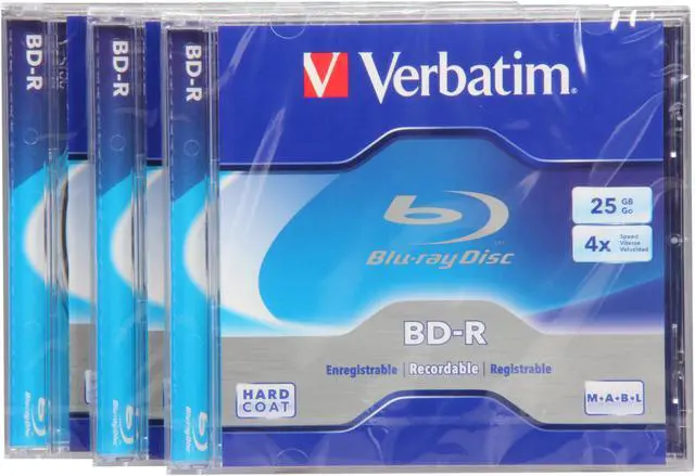 Alt view image 2 of 3 - Verbatim 25GB 4X BD-R 3 Packs Jewel Case Disc Model 96928